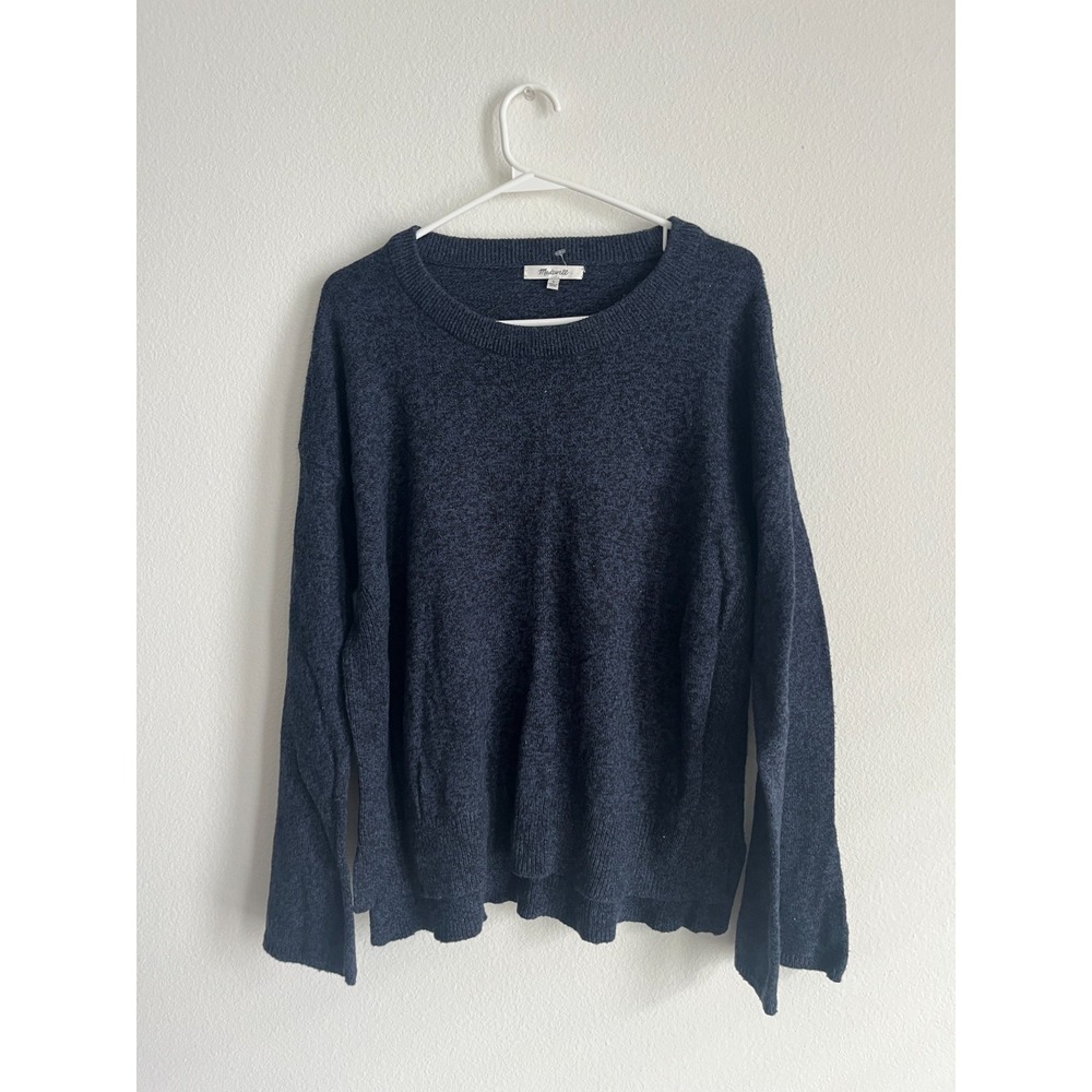 Madewell Sweater Womens Large Navy Knitted High-Low Hem Crew Neck Long Sleeve